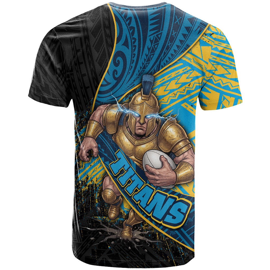 Gold Coast Titans Rugby T Shirt Tribal Polynesian Power Art - Lightning Mascot
