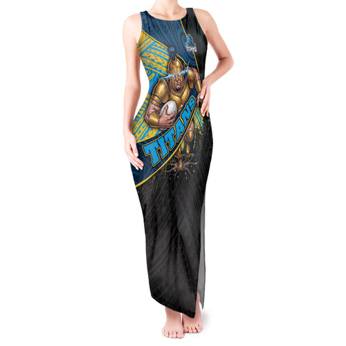 Gold Coast Titans Rugby Tank Maxi Dress Tribal Polynesian Power Art - Lightning Mascot
