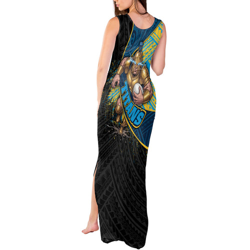 Gold Coast Titans Rugby Tank Maxi Dress Tribal Polynesian Power Art - Lightning Mascot