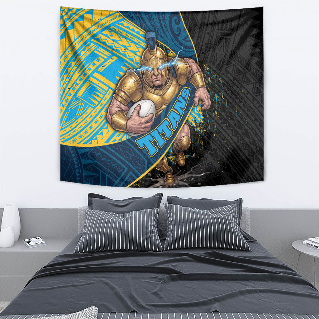 Gold Coast Titans Rugby Tapestry Tribal Polynesian Power Art - Lightning Mascot