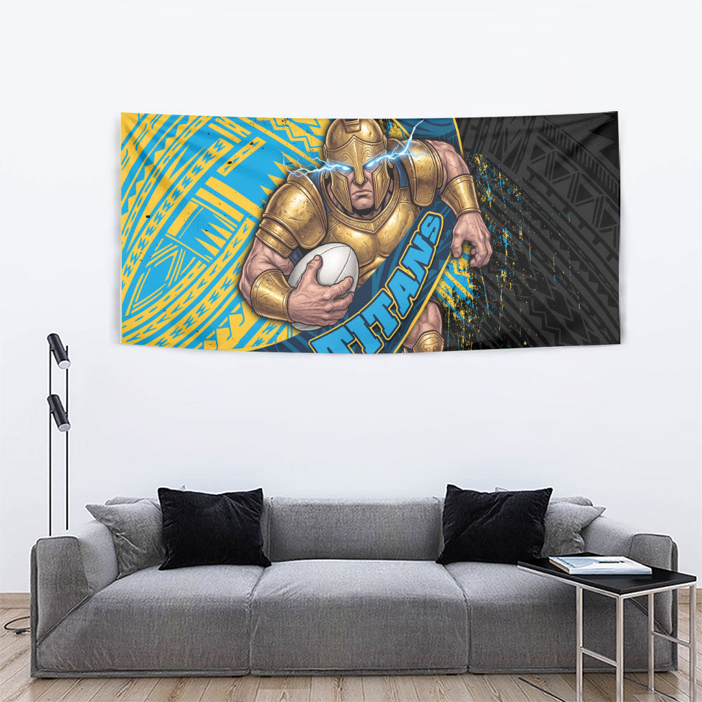 Gold Coast Titans Rugby Tapestry Tribal Polynesian Power Art - Lightning Mascot