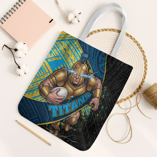 Gold Coast Titans Rugby Tote Bag Tribal Polynesian Power Art - Lightning Mascot