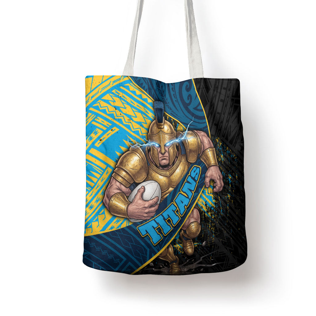 Gold Coast Titans Rugby Tote Bag Tribal Polynesian Power Art - Lightning Mascot