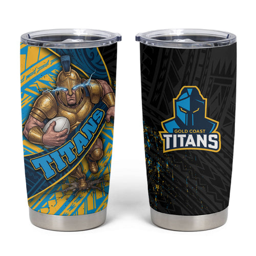 Gold Coast Titans Rugby Tumbler Cup Tribal Polynesian Power Art - Lightning Mascot