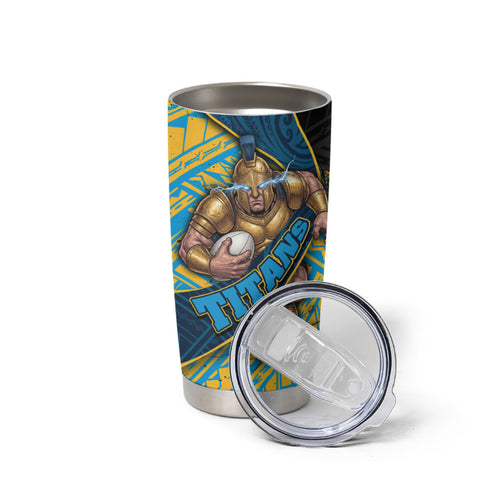 Gold Coast Titans Rugby Tumbler Cup Tribal Polynesian Power Art - Lightning Mascot