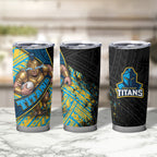 Gold Coast Titans Rugby Tumbler Cup Tribal Polynesian Power Art - Lightning Mascot