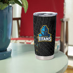 Gold Coast Titans Rugby Tumbler Cup Tribal Polynesian Power Art - Lightning Mascot