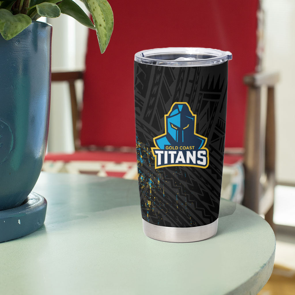 Gold Coast Titans Rugby Tumbler Cup Tribal Polynesian Power Art - Lightning Mascot