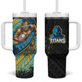 Gold Coast Titans Rugby Tumbler With Handle Tribal Polynesian Power Art - Lightning Mascot