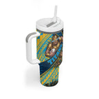 Gold Coast Titans Rugby Tumbler With Handle Tribal Polynesian Power Art - Lightning Mascot