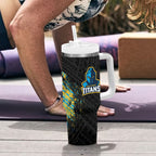 Gold Coast Titans Rugby Tumbler With Handle Tribal Polynesian Power Art - Lightning Mascot