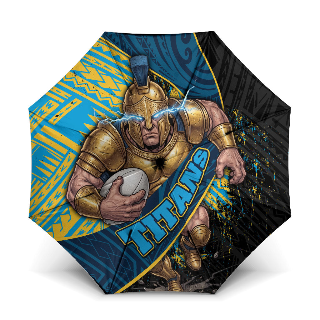 Gold Coast Titans Rugby Umbrella Tribal Polynesian Power Art - Lightning Mascot