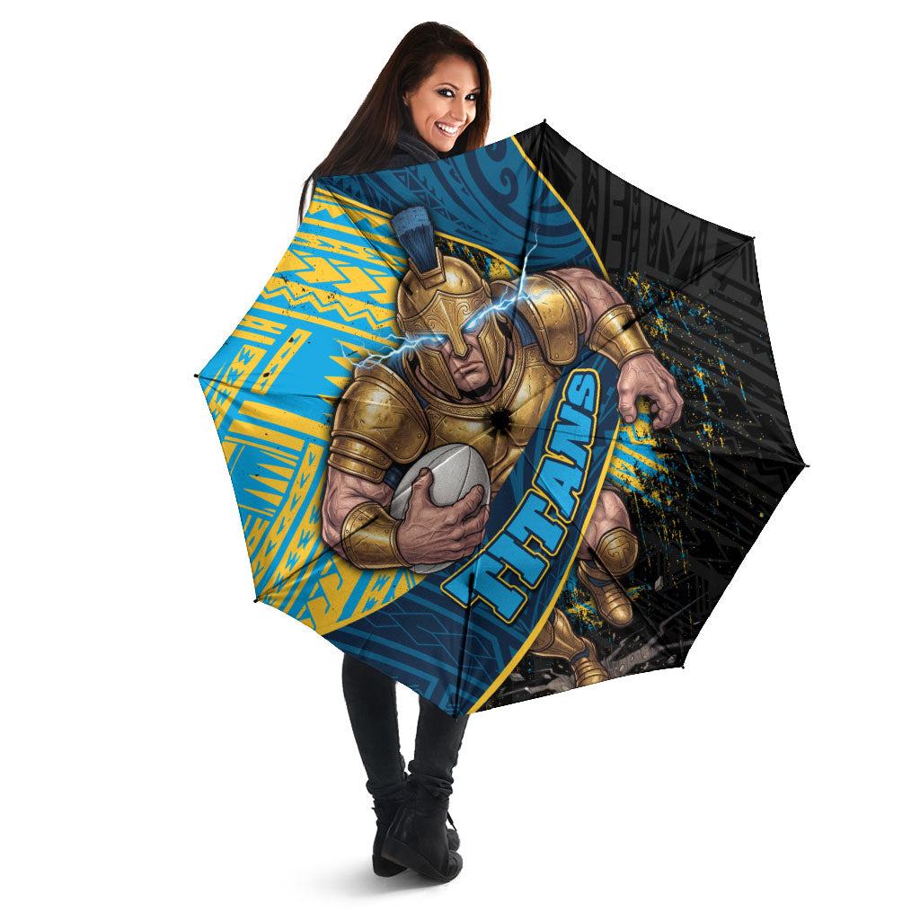Gold Coast Titans Rugby Umbrella Tribal Polynesian Power Art - Lightning Mascot