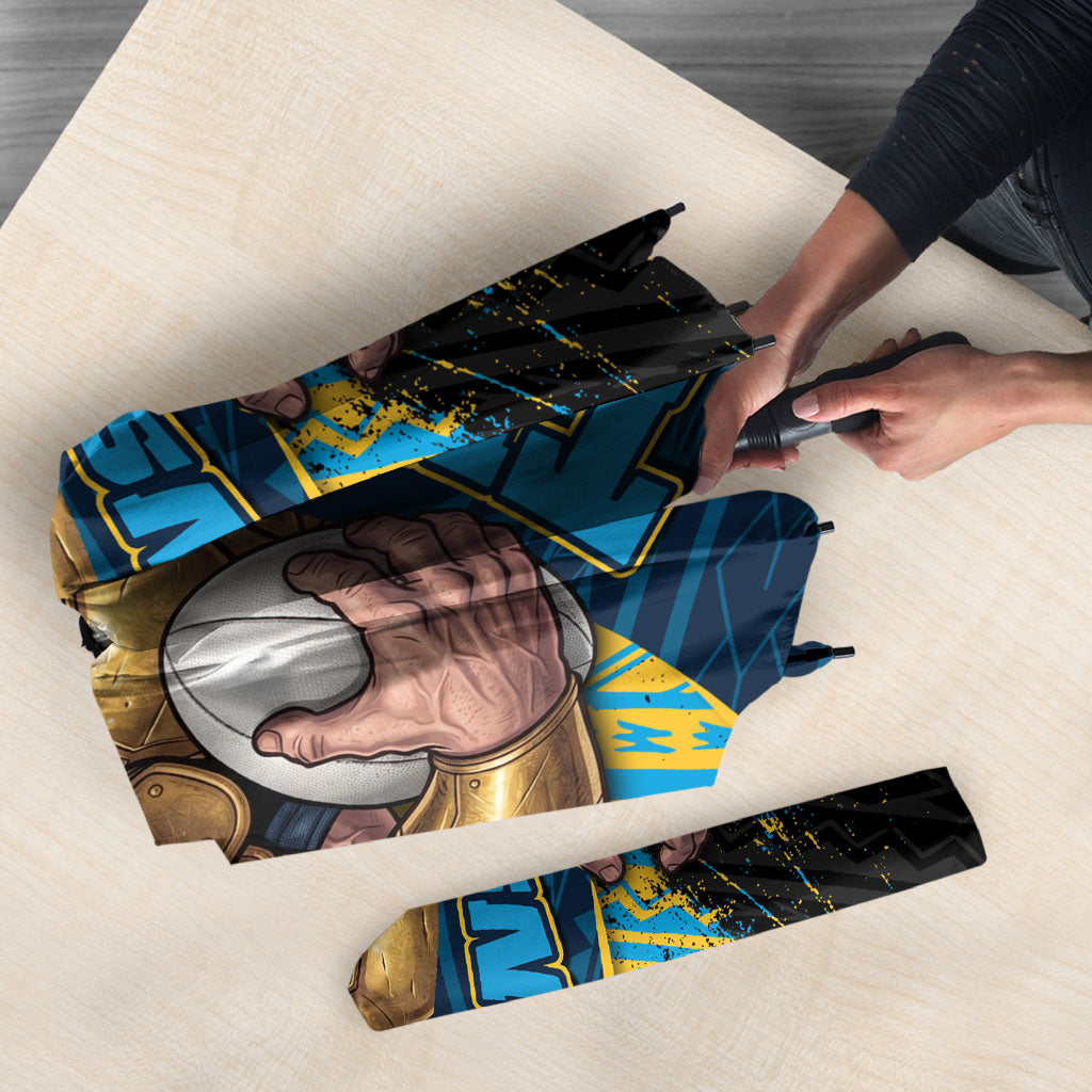 Gold Coast Titans Rugby Umbrella Tribal Polynesian Power Art - Lightning Mascot