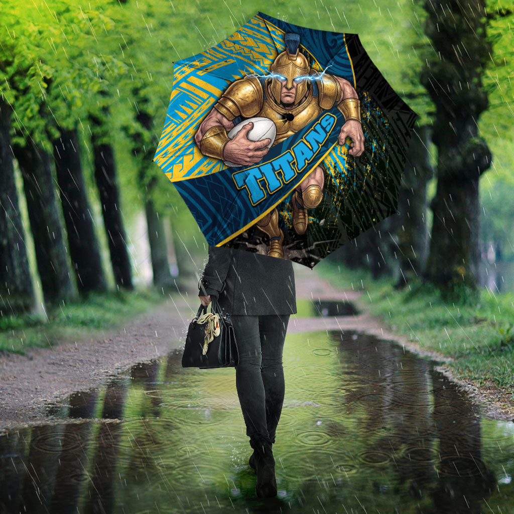 Gold Coast Titans Rugby Umbrella Tribal Polynesian Power Art - Lightning Mascot
