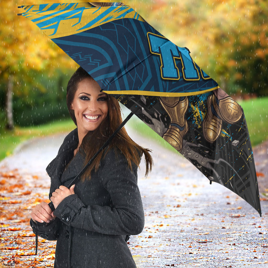 Gold Coast Titans Rugby Umbrella Tribal Polynesian Power Art - Lightning Mascot