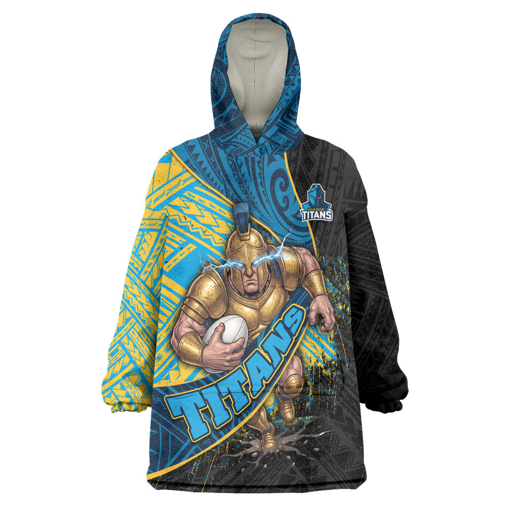 Gold Coast Titans Rugby Wearable Blanket Hoodie Tribal Polynesian Power Art - Lightning Mascot