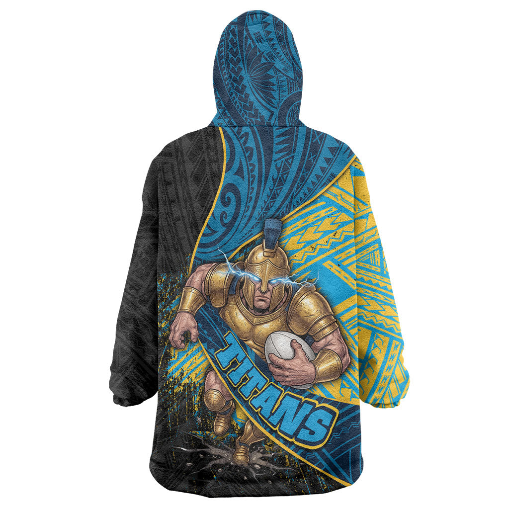 Gold Coast Titans Rugby Wearable Blanket Hoodie Tribal Polynesian Power Art - Lightning Mascot