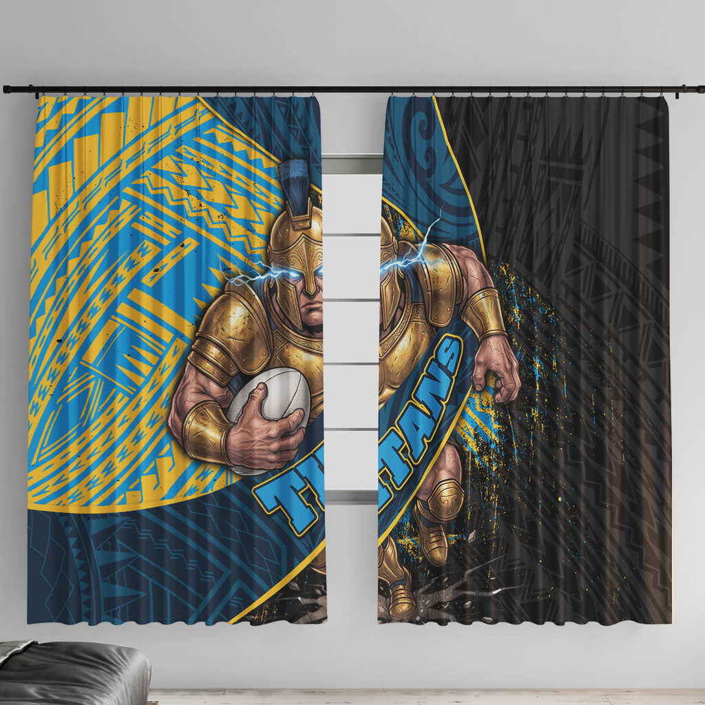 Gold Coast Titans Rugby Window Curtain Tribal Polynesian Power Art - Lightning Mascot