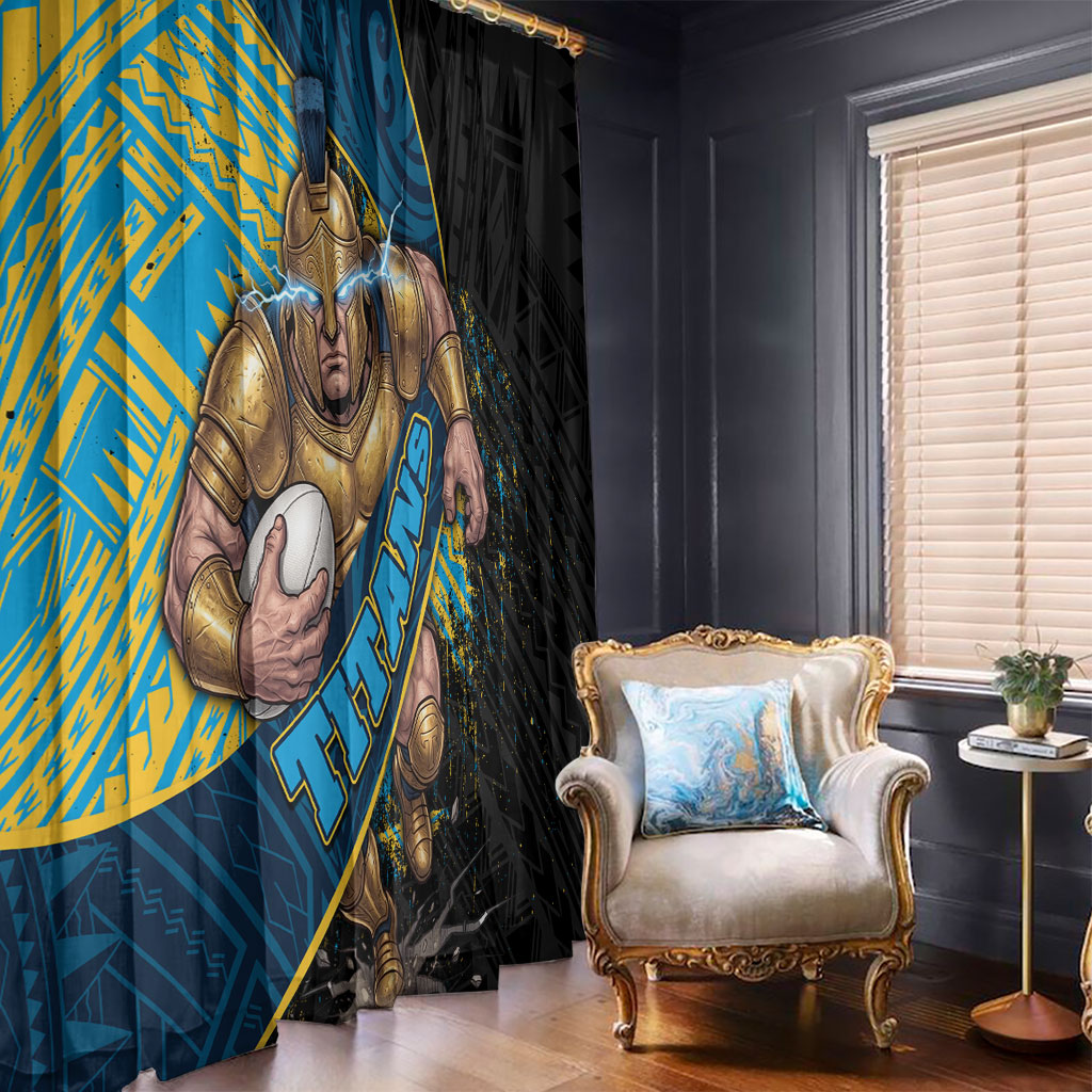 Gold Coast Titans Rugby Window Curtain Tribal Polynesian Power Art - Lightning Mascot
