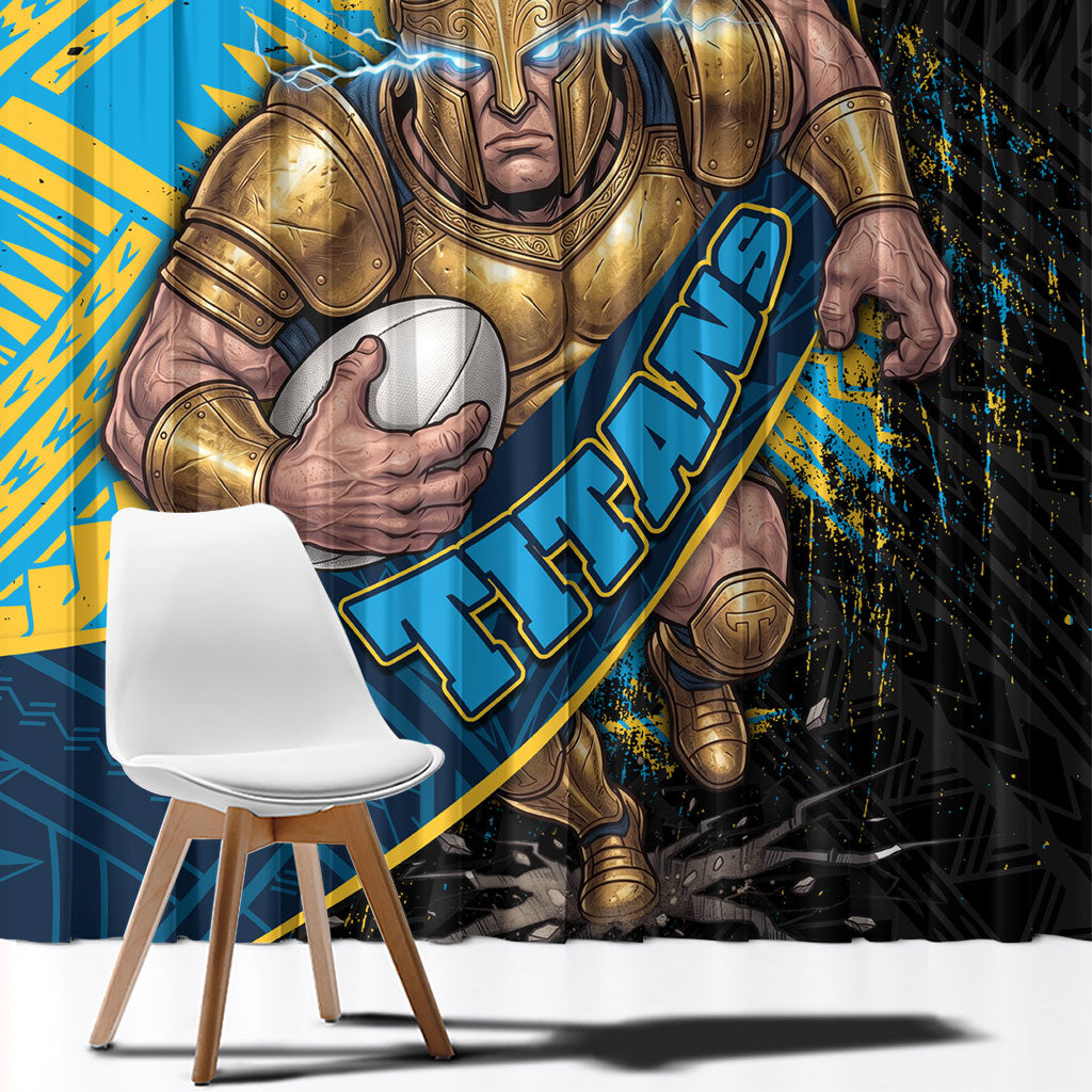 Gold Coast Titans Rugby Window Curtain Tribal Polynesian Power Art - Lightning Mascot