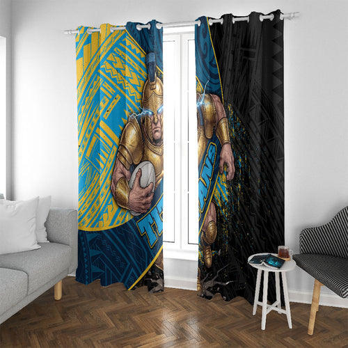 Gold Coast Titans Rugby Window Curtain Tribal Polynesian Power Art - Lightning Mascot