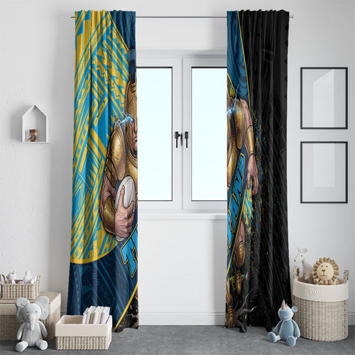 Gold Coast Titans Rugby Window Curtain Tribal Polynesian Power Art - Lightning Mascot