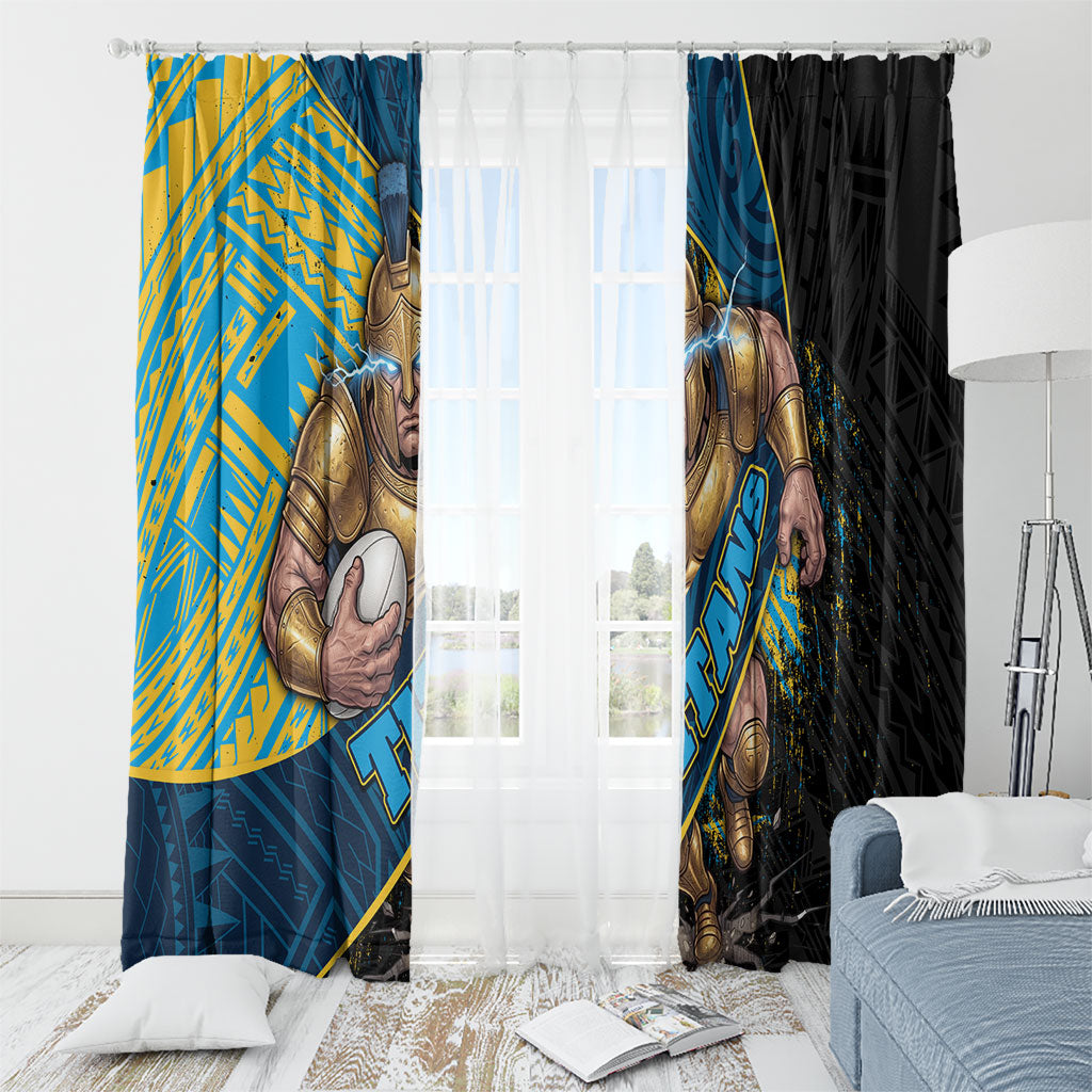 Gold Coast Titans Rugby Window Curtain Tribal Polynesian Power Art - Lightning Mascot