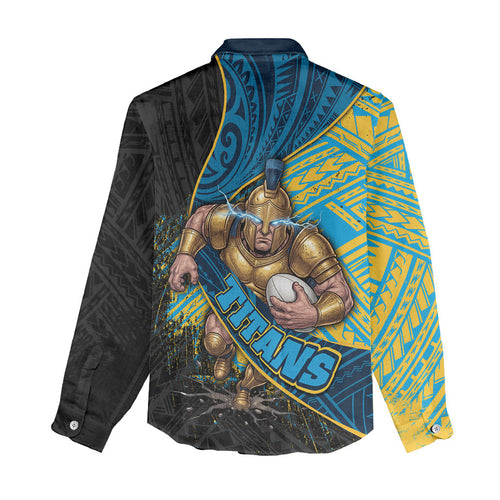 Gold Coast Titans Rugby Women Casual Shirt Tribal Polynesian Power Art - Lightning Mascot
