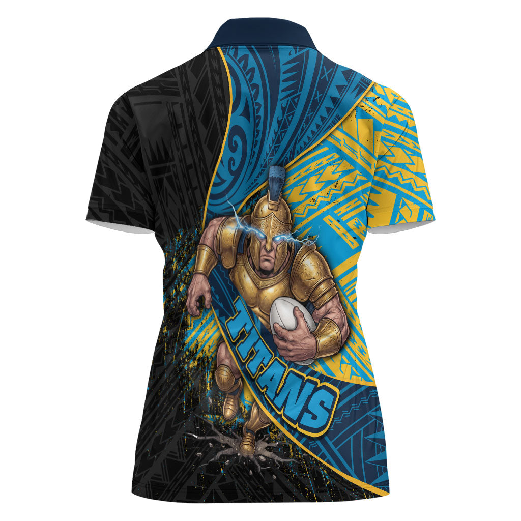 Gold Coast Titans Rugby Women Polo Shirt Tribal Polynesian Power Art - Lightning Mascot