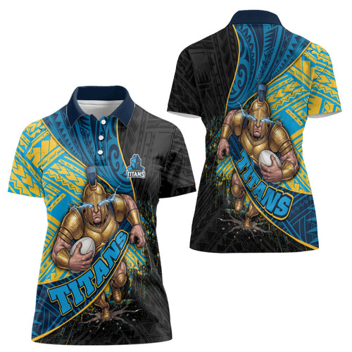 Gold Coast Titans Rugby Women Polo Shirt Tribal Polynesian Power Art - Lightning Mascot