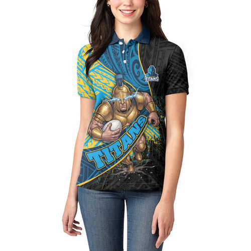 Gold Coast Titans Rugby Women Polo Shirt Tribal Polynesian Power Art - Lightning Mascot