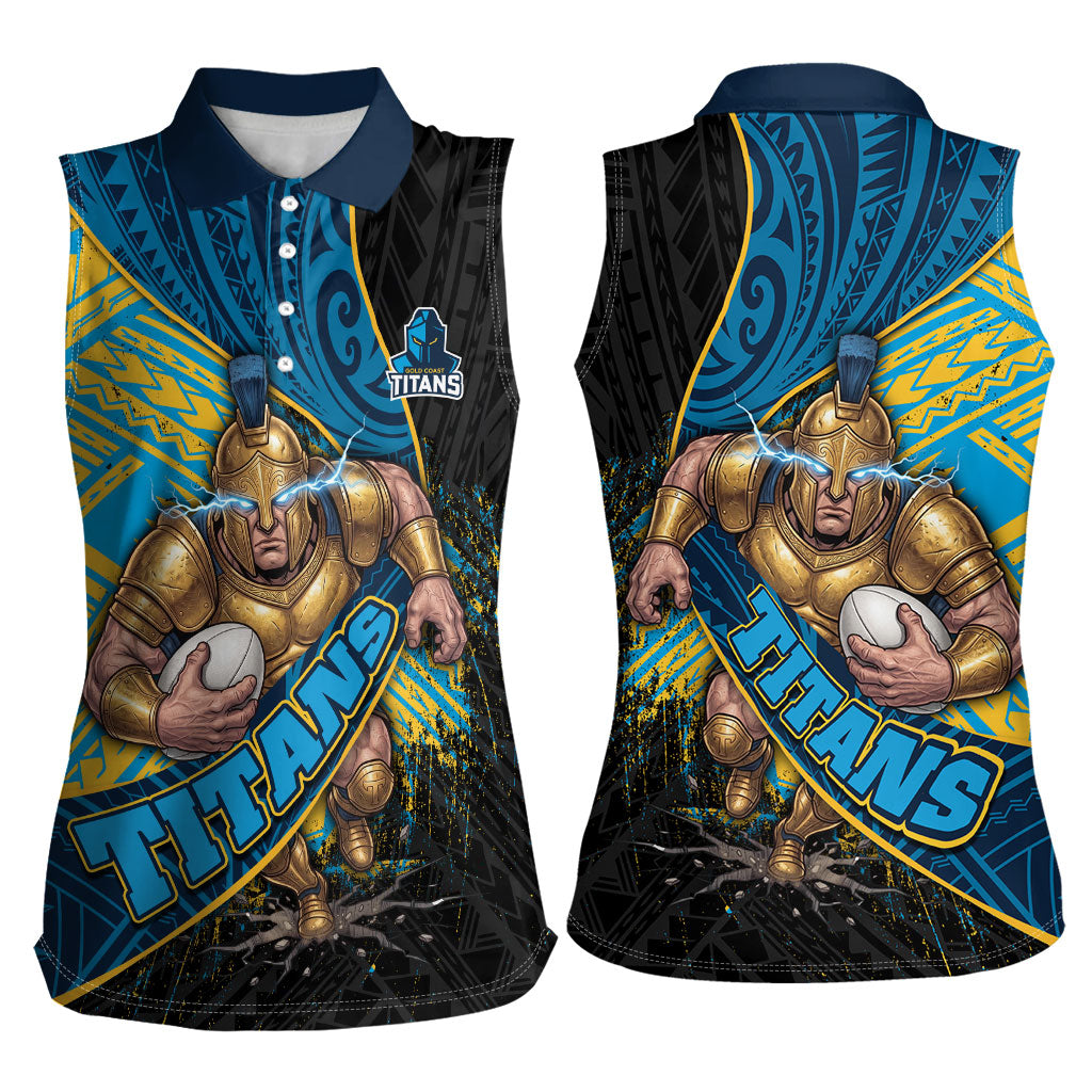 Gold Coast Titans Rugby Women Sleeveless Polo Shirt Tribal Polynesian Power Art - Lightning Mascot