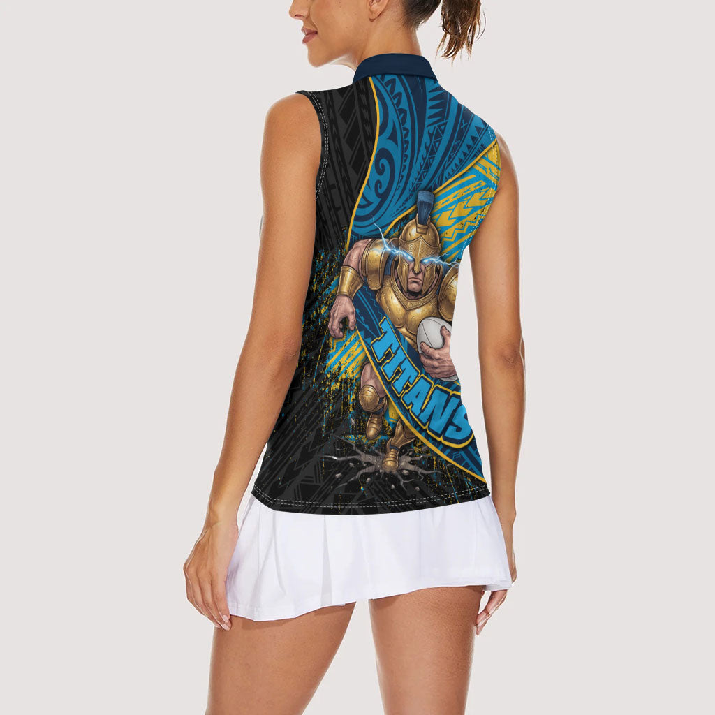 Gold Coast Titans Rugby Women Sleeveless Polo Shirt Tribal Polynesian Power Art - Lightning Mascot