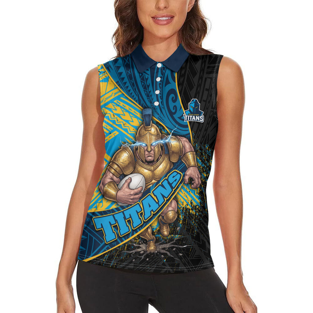 Gold Coast Titans Rugby Women Sleeveless Polo Shirt Tribal Polynesian Power Art - Lightning Mascot