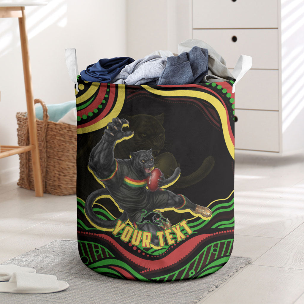 Personalized Penrith Panthers Rugby Mascot Laundry Basket Aboriginal Dot Art - Dreamtime Rugby Mascot