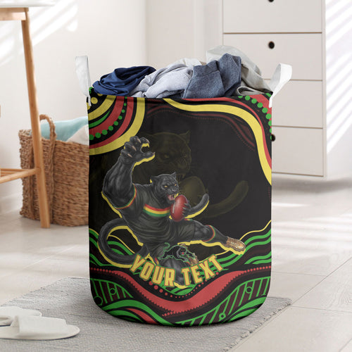 Personalized Penrith Panthers Rugby Mascot Laundry Basket Aboriginal Dot Art - Dreamtime Rugby Mascot