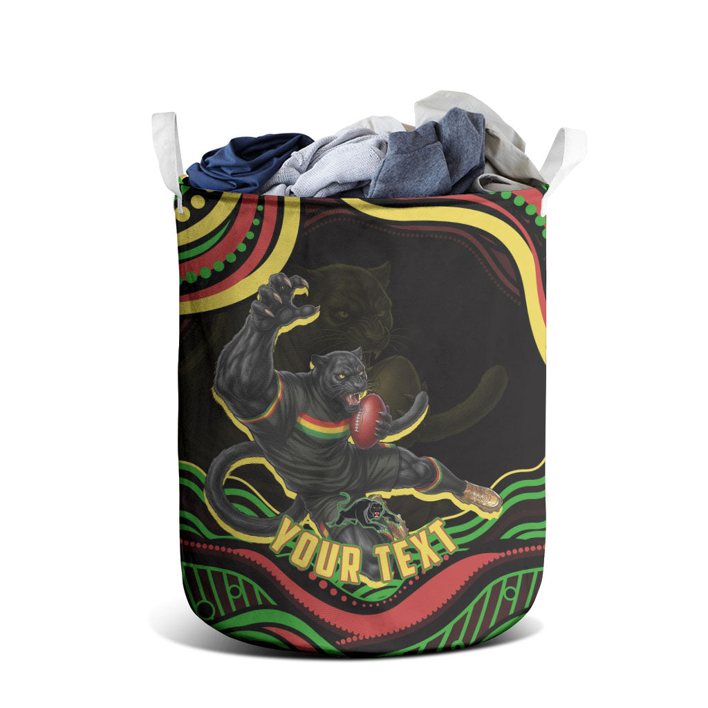 Personalized Penrith Panthers Rugby Mascot Laundry Basket Aboriginal Dot Art - Dreamtime Rugby Mascot