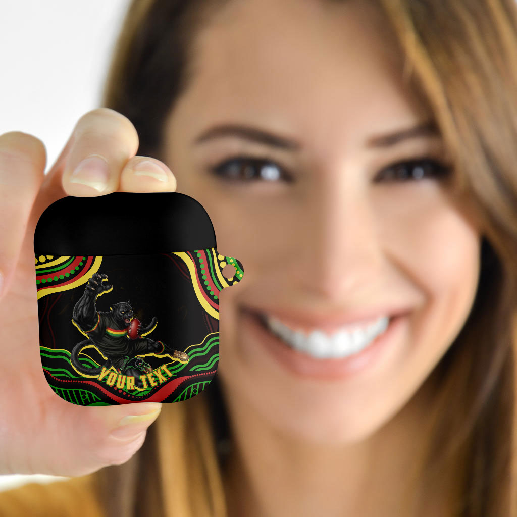 Personalized Penrith Panthers Rugby Mascot AirPods Case Aboriginal Dot Art - Dreamtime Rugby Mascot