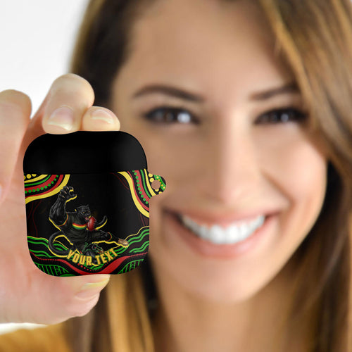 Personalized Penrith Panthers Rugby Mascot AirPods Case Aboriginal Dot Art - Dreamtime Rugby Mascot