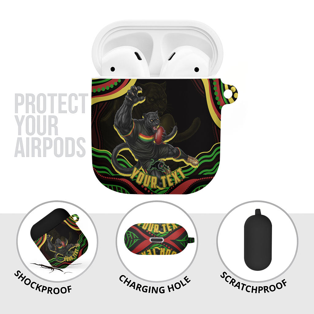 Personalized Penrith Panthers Rugby Mascot AirPods Case Aboriginal Dot Art - Dreamtime Rugby Mascot