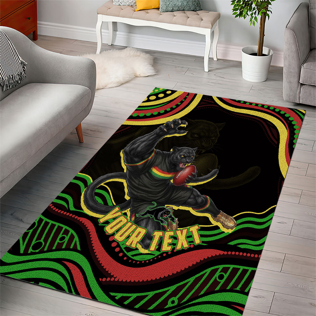 Personalized Penrith Panthers Rugby Mascot Area Rug Aboriginal Dot Art - Dreamtime Rugby Mascot