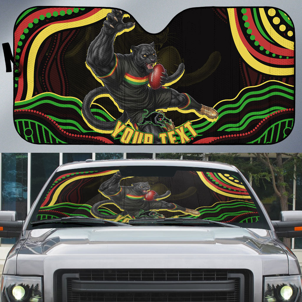 Personalized Penrith Panthers Rugby Mascot Auto Sun Shade Aboriginal Dot Art - Dreamtime Rugby Mascot