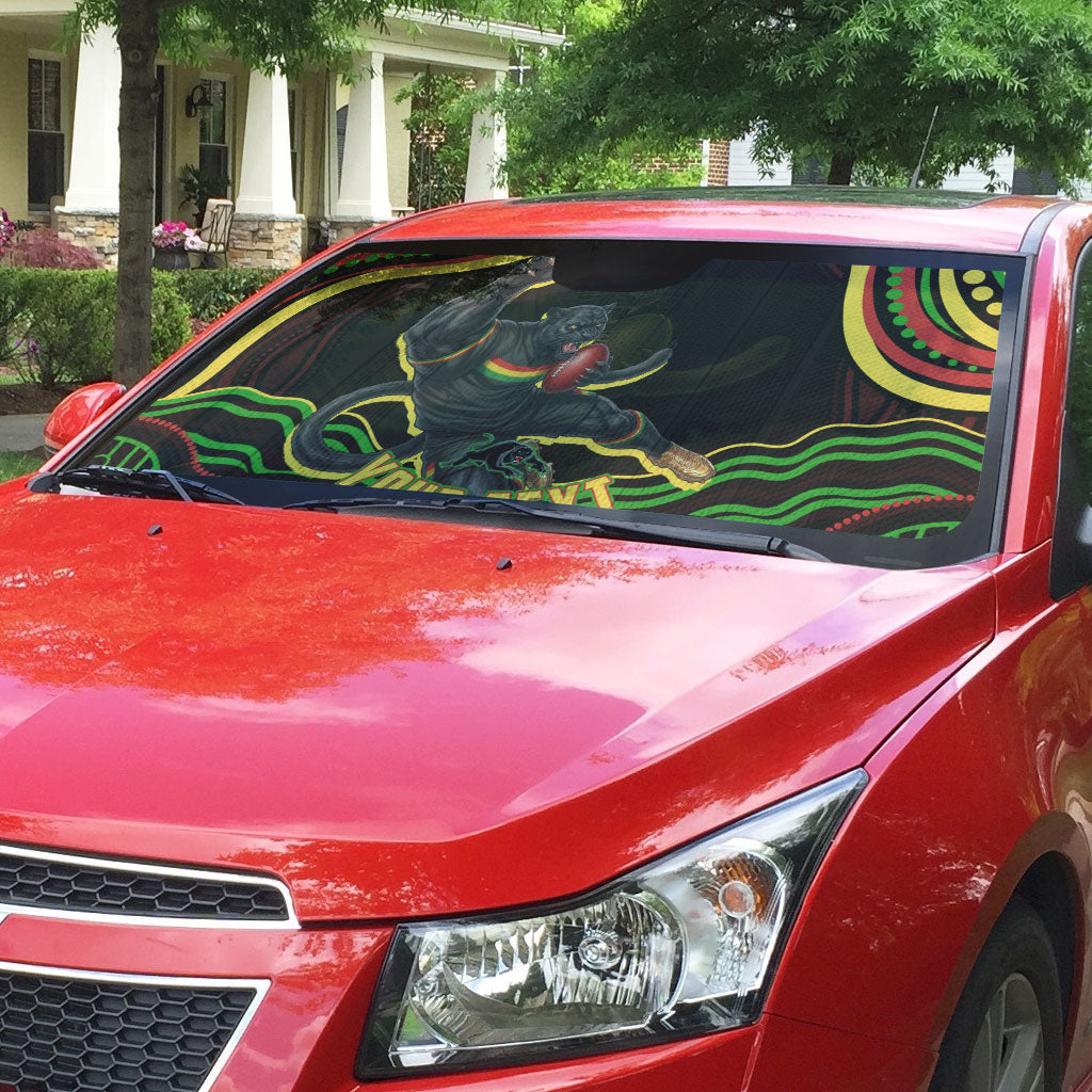 Personalized Penrith Panthers Rugby Mascot Auto Sun Shade Aboriginal Dot Art - Dreamtime Rugby Mascot