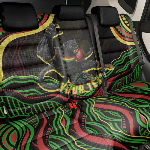 Personalized Penrith Panthers Rugby Mascot Back Car Seat Cover Aboriginal Dot Art - Dreamtime Rugby Mascot