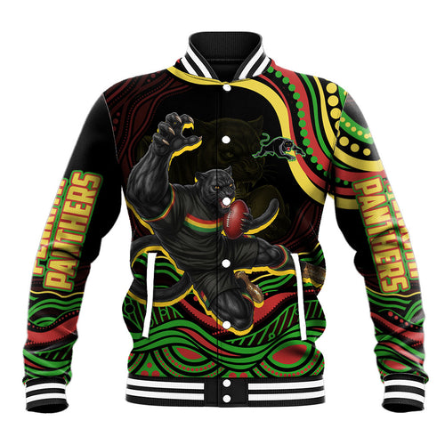 Personalized Penrith Panthers Rugby Mascot Baseball Jacket Aboriginal Dot Art - Dreamtime Rugby Mascot