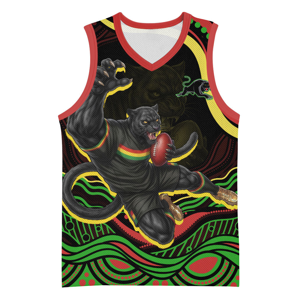 Personalized Penrith Panthers Rugby Mascot Basketball Jersey Aboriginal Dot Art - Dreamtime Rugby Mascot