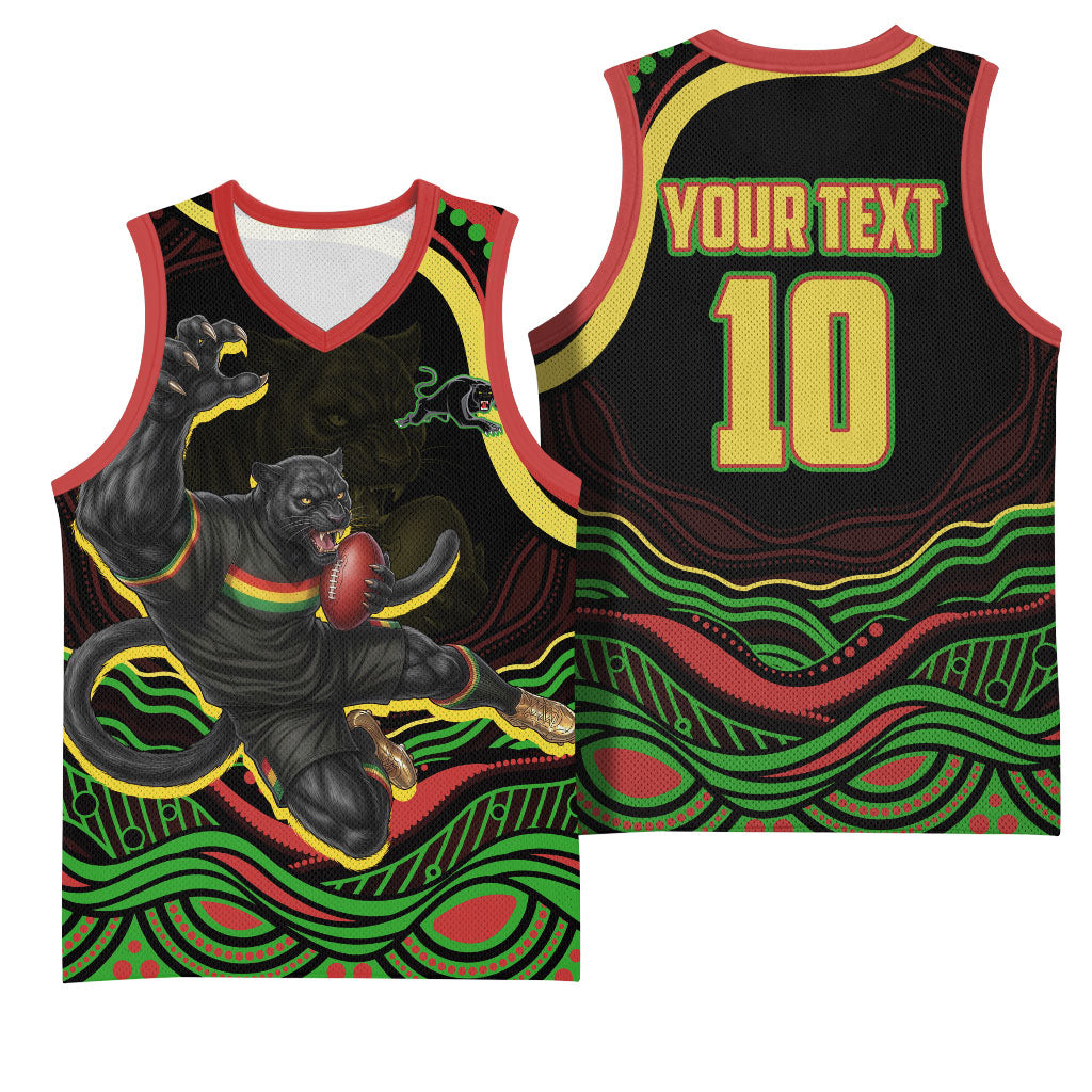 Personalized Penrith Panthers Rugby Mascot Basketball Jersey Aboriginal Dot Art - Dreamtime Rugby Mascot