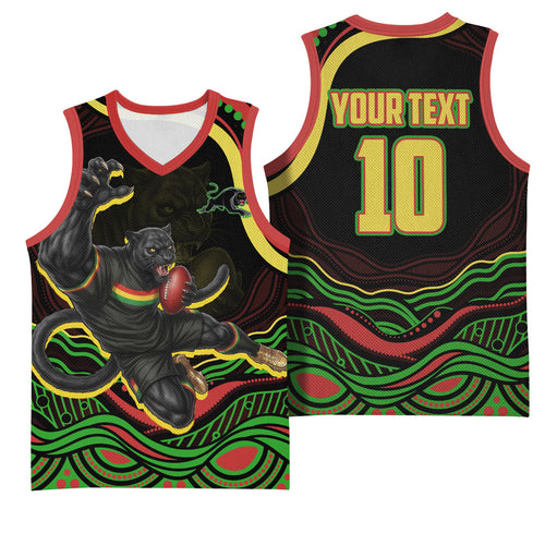 Personalized Penrith Panthers Rugby Mascot Basketball Jersey Aboriginal Dot Art - Dreamtime Rugby Mascot