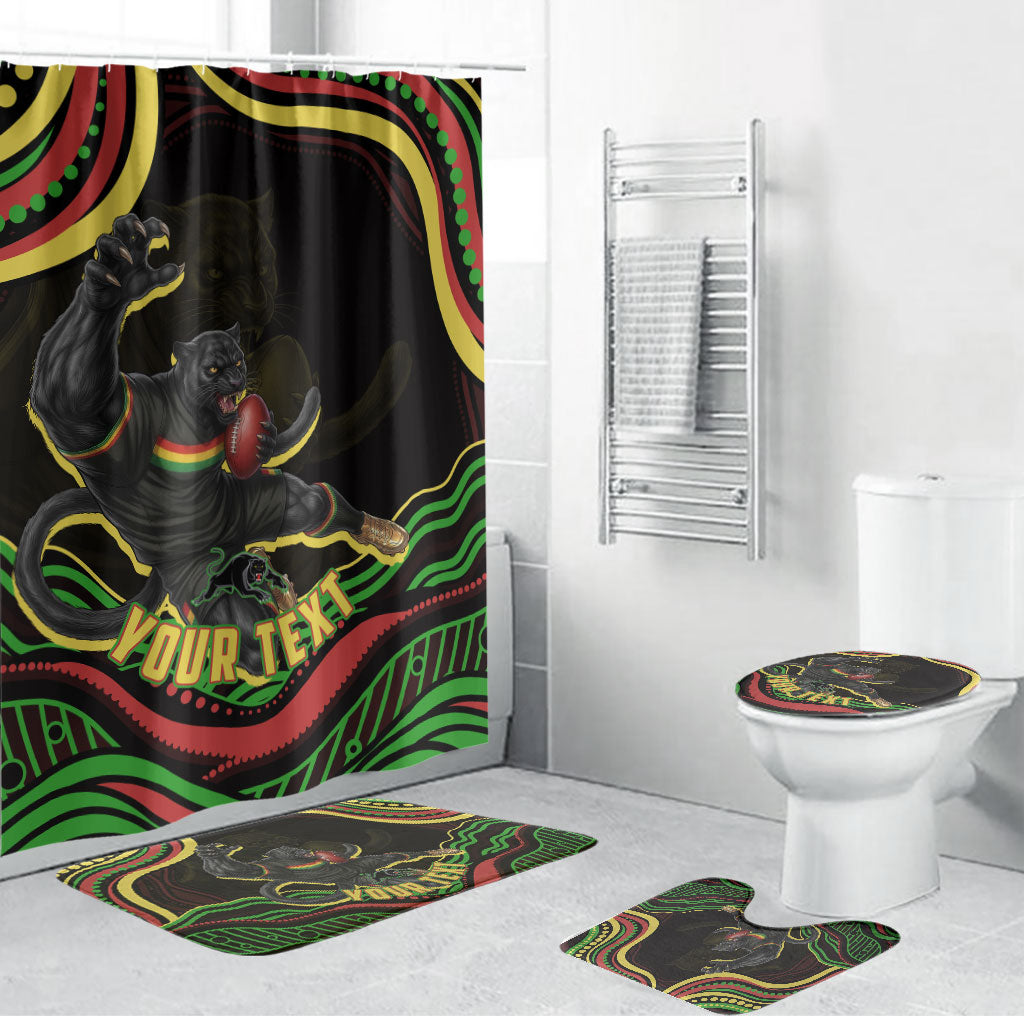 Personalized Penrith Panthers Rugby Mascot Bathroom Set Aboriginal Dot Art - Dreamtime Rugby Mascot